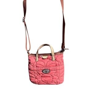 Women's Fossil Pink Quilted Key-Per crossbody bag w/ leather features